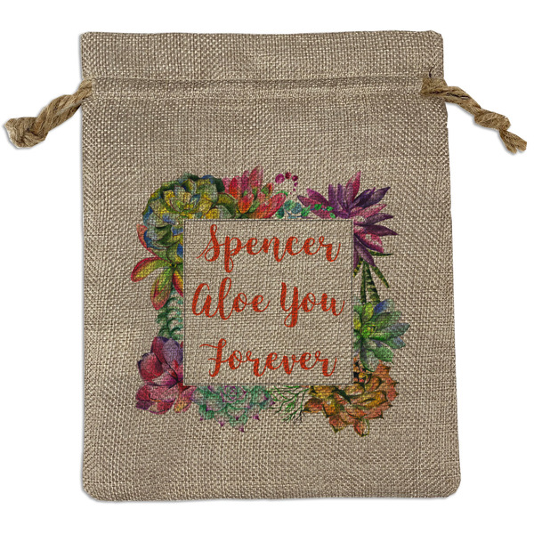 Custom Succulents Medium Burlap Gift Bag - Front (Personalized)