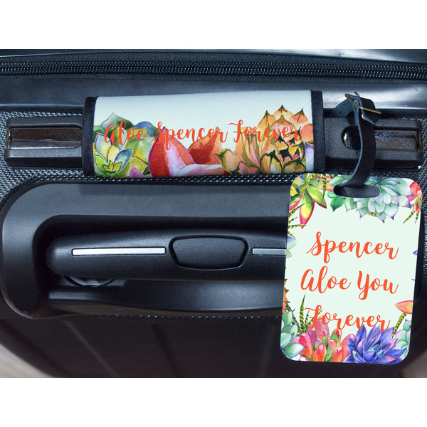 Succulents Metal Luggage Tag & Handle Wrap - In Context