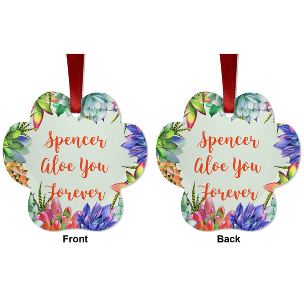 Succulents Metal Paw Ornament - Front and Back