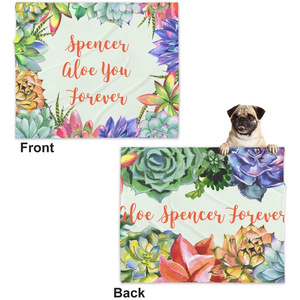 Succulents Microfleece Dog Blanket - Large- Front & Back