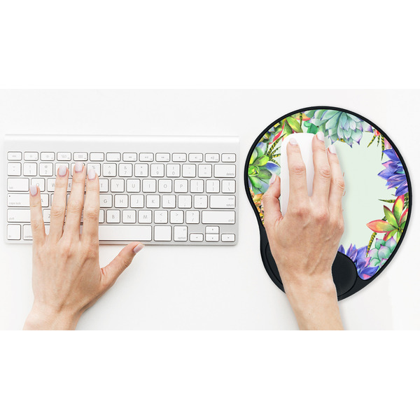 Succulents Mouse Pad with Wrist Rest - LIFESYTLE 2 (in use)