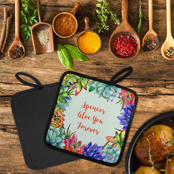 Succulents Neoprene Pot Holder - Set of 2  LIFESTYLE (Flatlay)