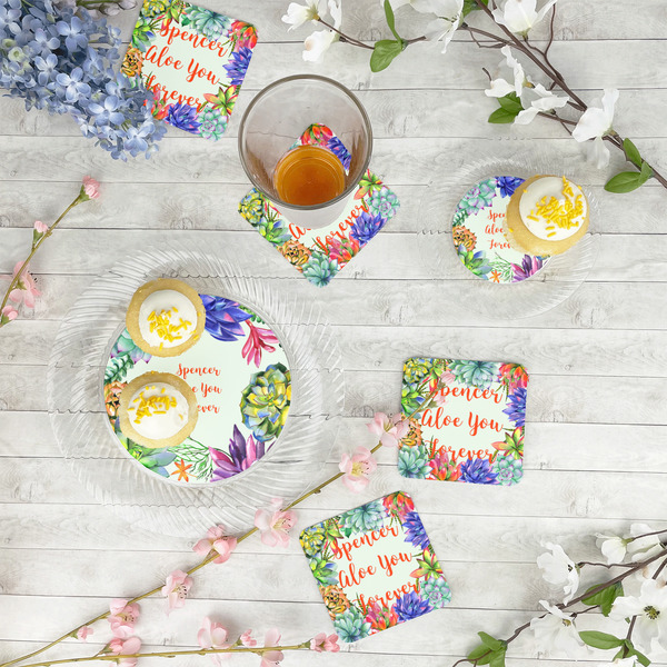 Succulents Paper Coasters - In Context