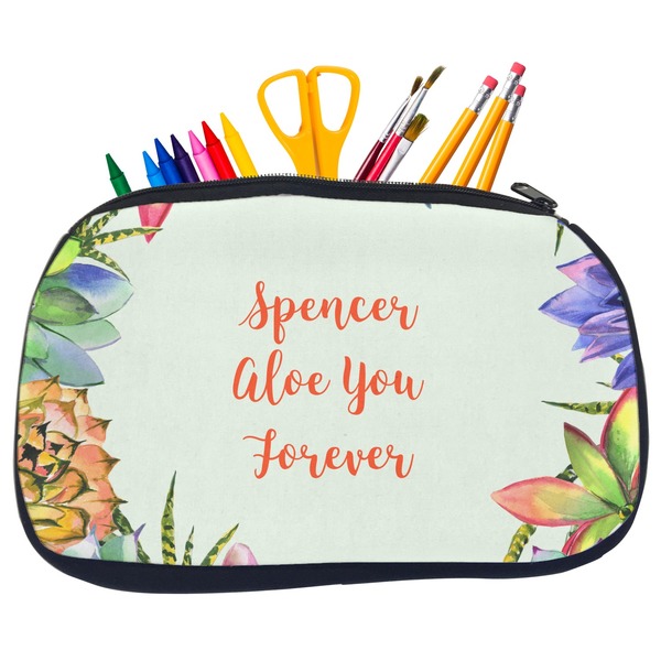 Custom Succulents Neoprene Pencil Case - Medium w/ Name or Text