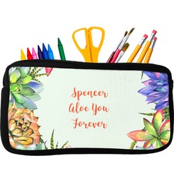 Succulents Neoprene Pencil Case - Small w/ Name or Text