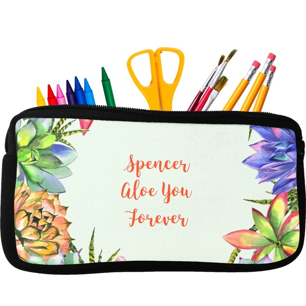 Custom Succulents Neoprene Pencil Case - Small w/ Name or Text