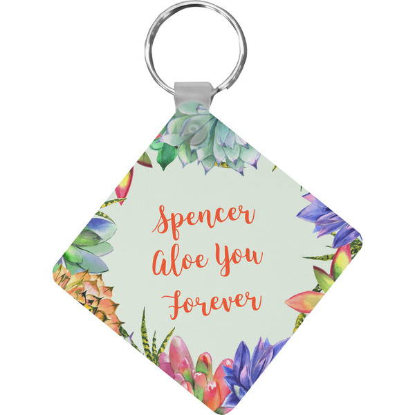 Custom Succulents Diamond Plastic Keychain w/ Name or Text