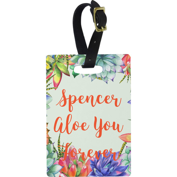 Custom Succulents Plastic Luggage Tag - Rectangular w/ Name or Text
