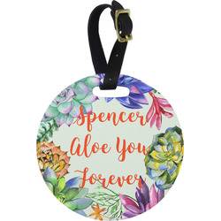 Succulents Plastic Luggage Tag - Round (Personalized)
