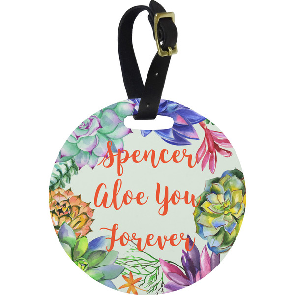 Custom Succulents Plastic Luggage Tag - Round (Personalized)