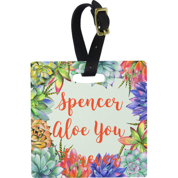 Custom Succulents Plastic Luggage Tag - Square w/ Name or Text