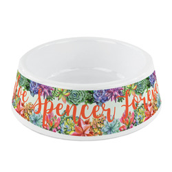 Succulents Plastic Dog Bowl - Small (Personalized)