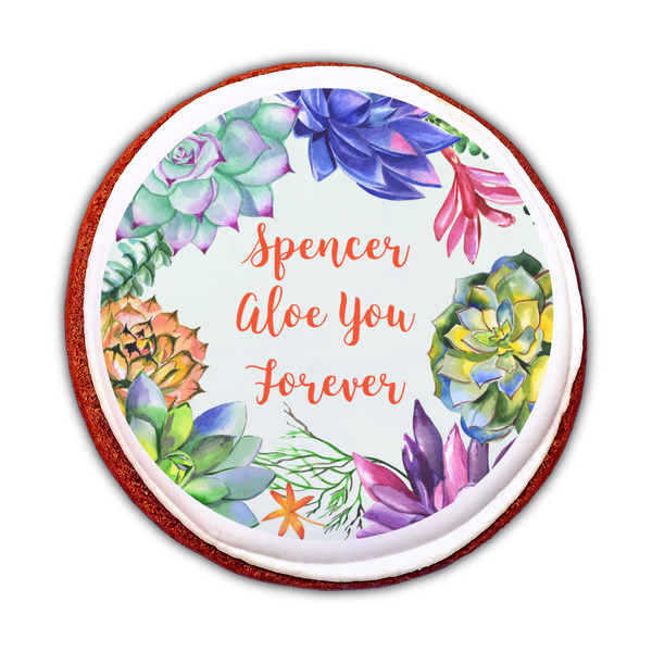 Succulents Printed Icing Circle - Medium - On Cookie