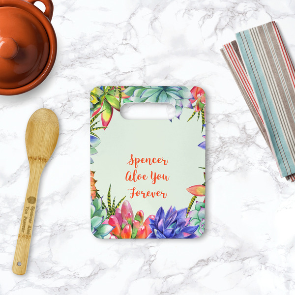 Succulents Rectangle Trivet with Handle - LIFESTYLE