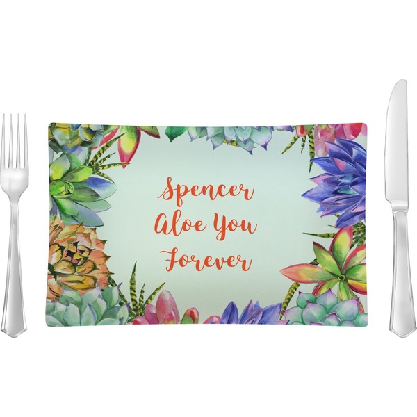 Custom Succulents Glass Rectangular Lunch / Dinner Plate (Personalized)