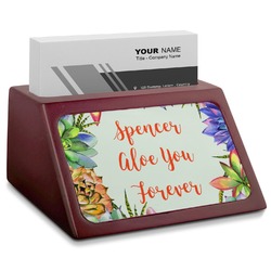 Succulents Red Mahogany Business Card Holder (Personalized)