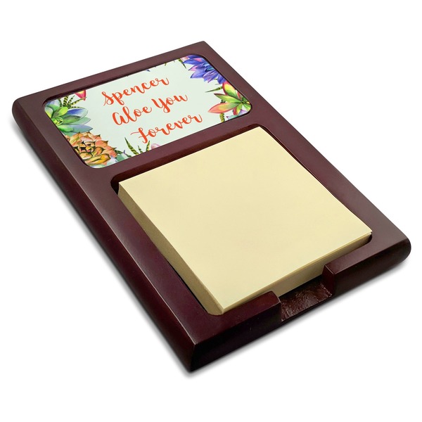 Custom Succulents Red Mahogany Sticky Note Holder (Personalized)