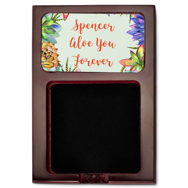 Succulents Red Mahogany Sticky Note Holder - Flat