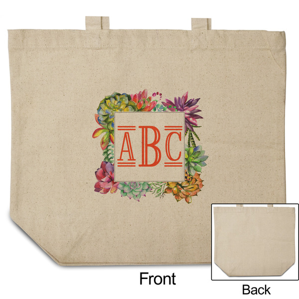 Succulents Reusable Cotton Grocery Bag - Front & Back View