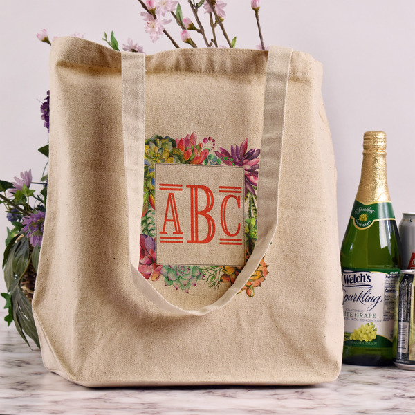 Succulents Reusable Cotton Grocery Bag - In Context