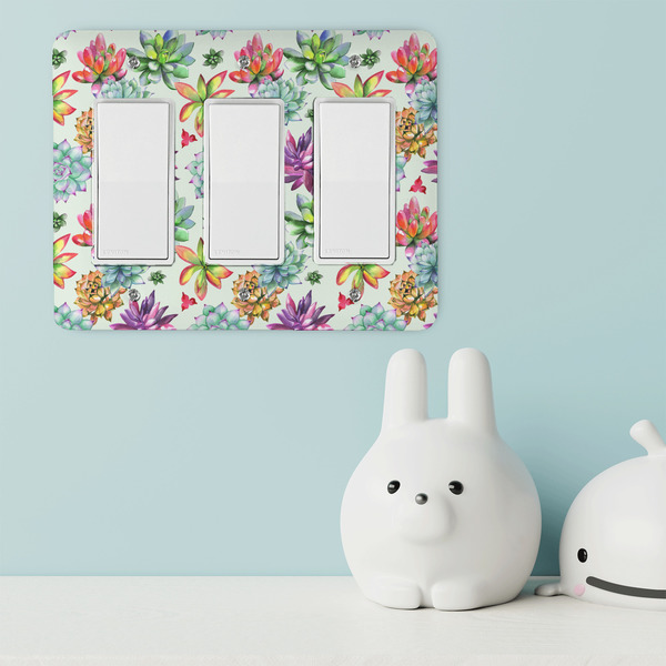 Succulents Rocker Light Switch Covers - Triple - IN CONTEXT