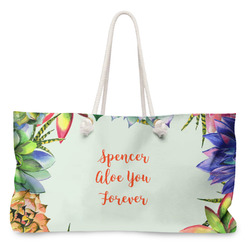 Succulents Large Tote Bag with Rope Handles (Personalized)