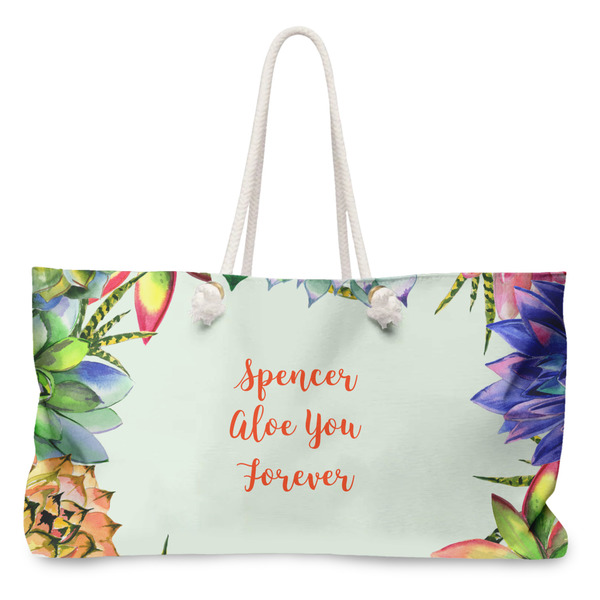 Custom Succulents Large Tote Bag with Rope Handles (Personalized)