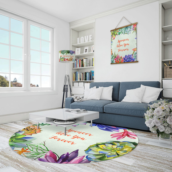 Succulents Round Area Rug - IN CONTEXT