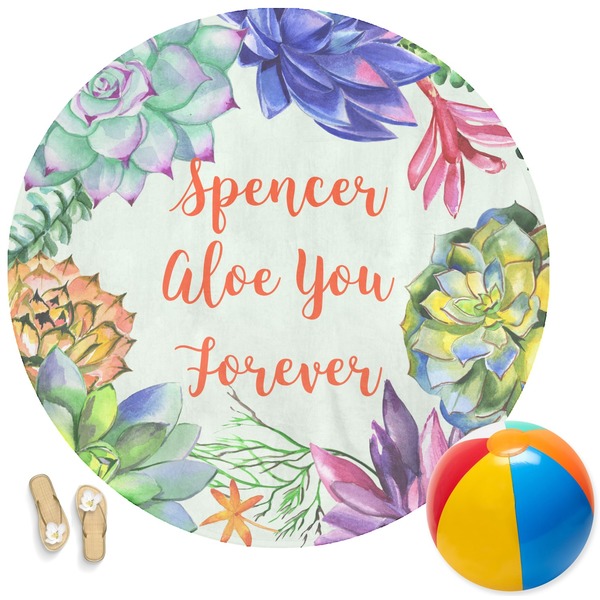 Custom Succulents Round Beach Towel (Personalized)