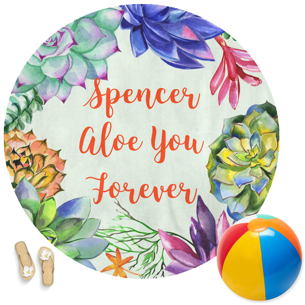 Custom Succulents Round Beach Towel (Personalized)