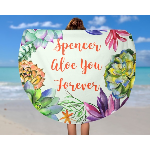 Succulents Round Beach Towel - In Use