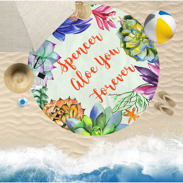 Succulents Round Beach Towel Lifestyle