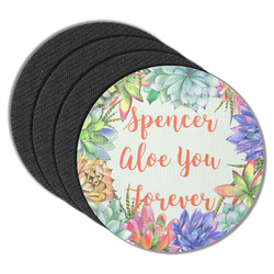Succulents Round Rubber Backed Coasters - Set of 4 (Personalized)
