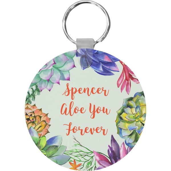 Custom Succulents Round Plastic Keychain (Personalized)
