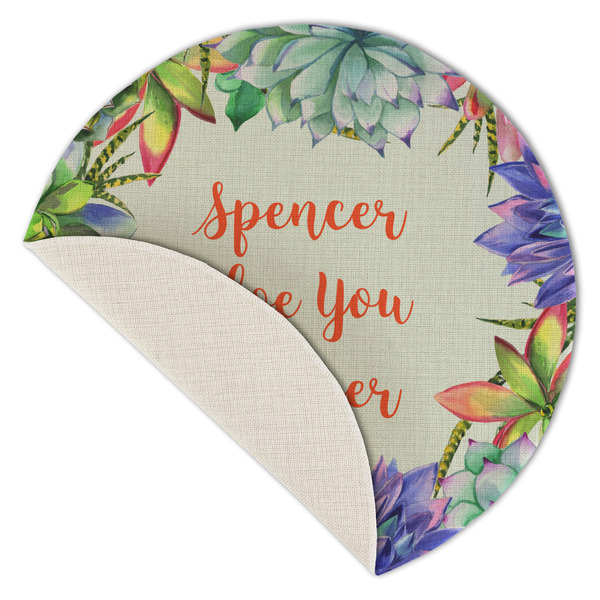 Succulents Round Linen Placemats - Front (folded corner single sided)
