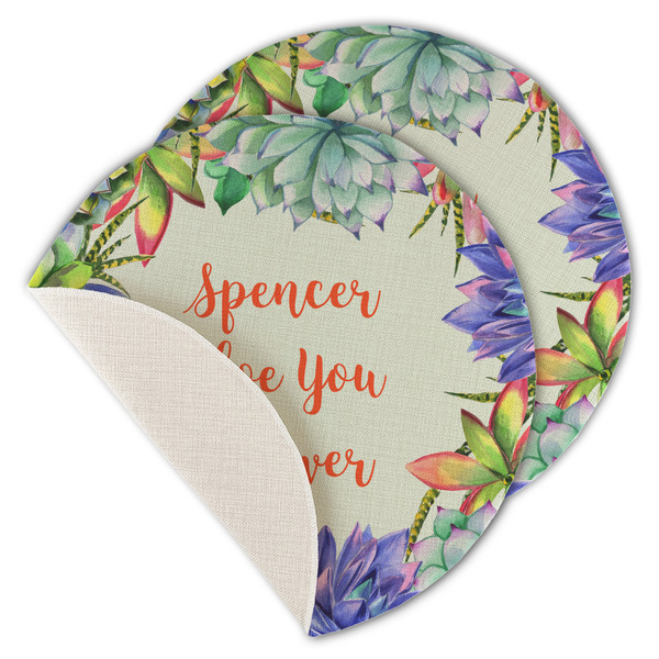 Succulents Round Linen Placemats - MAIN (Single Sided)