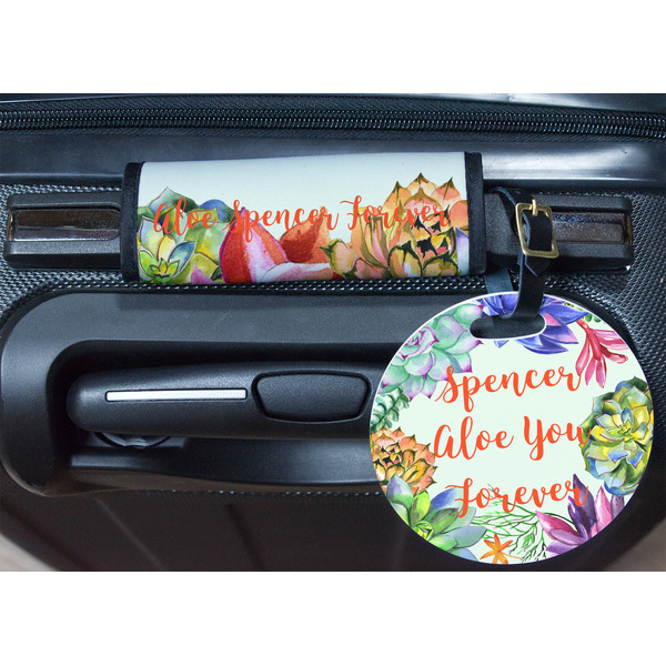 Succulents Round Luggage Tag & Handle Wrap - In Context