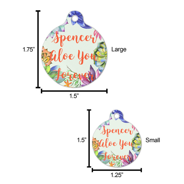 Succulents Round Pet ID Tag - Large - Comparison Scale