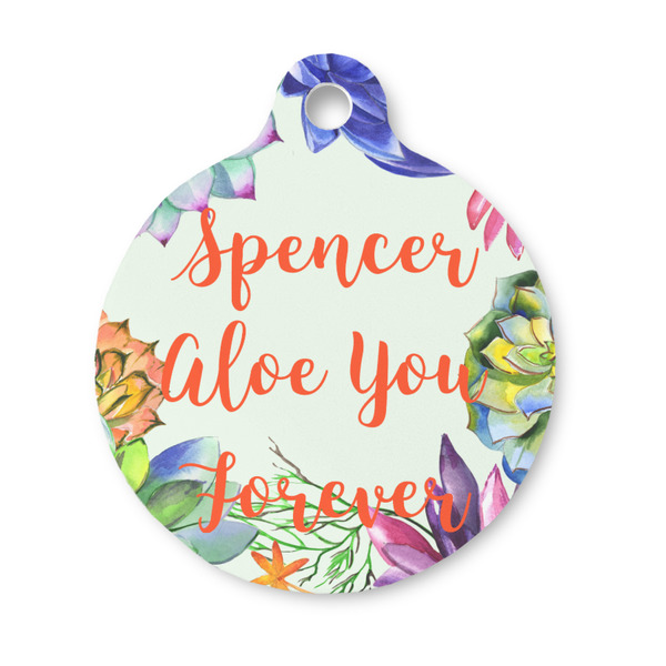 Custom Succulents Round Pet ID Tag - Small (Personalized)