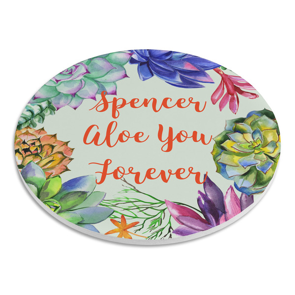 Succulents Round Stone Trivet - Angle View