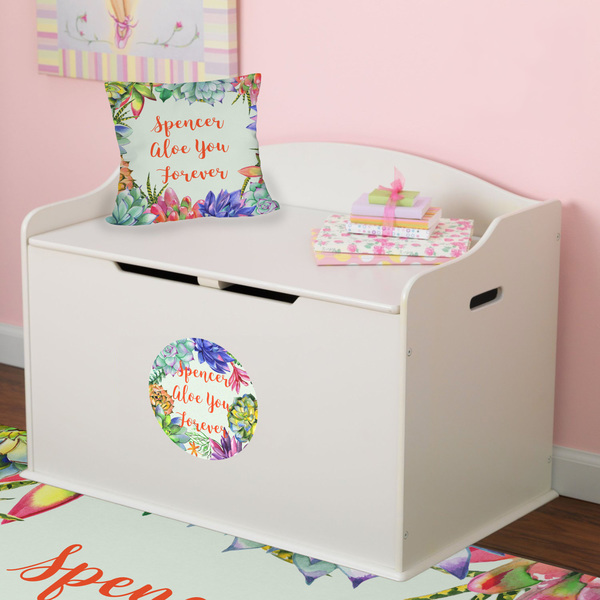 Succulents Round Wall Decal on Toy Chest