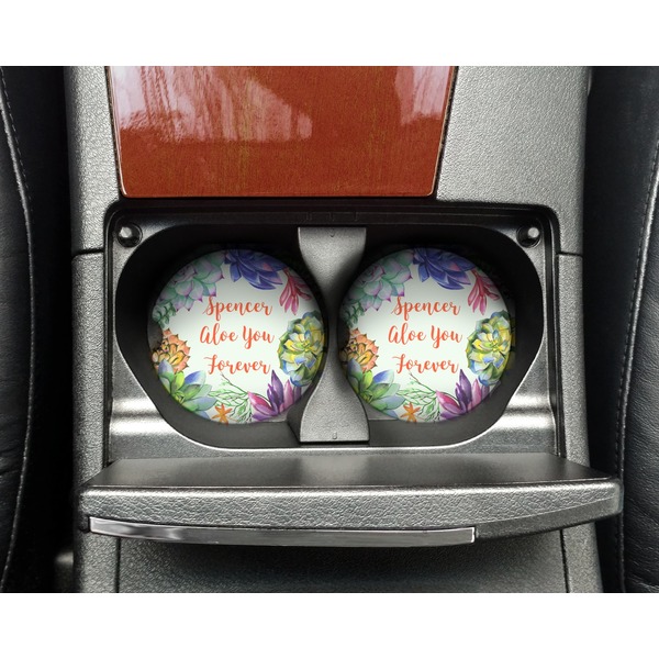 Succulents Sandstone Car Coaster - In Cup Holder