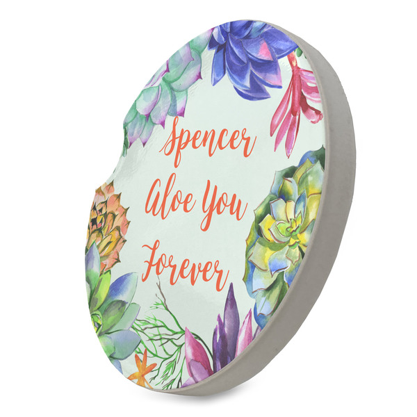 Succulents Sandstone Car Coaster - STANDING ANGLE