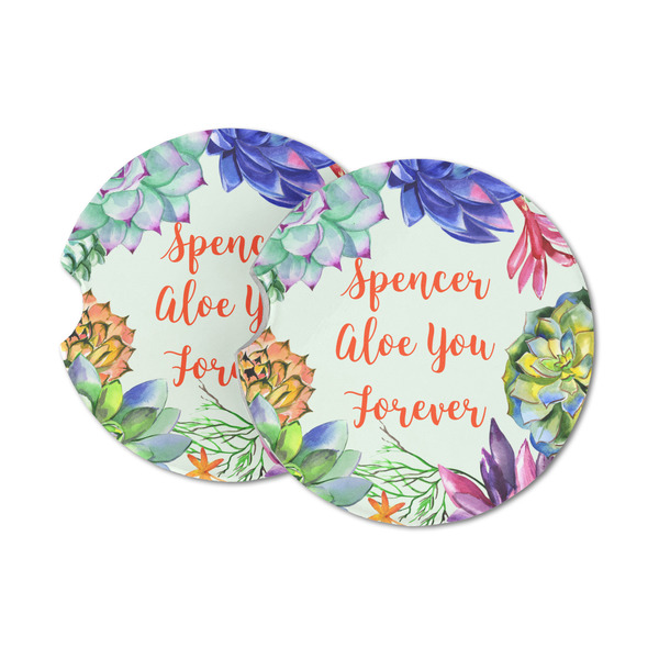 Custom Succulents Sandstone Car Coasters - Set of 2 (Personalized)
