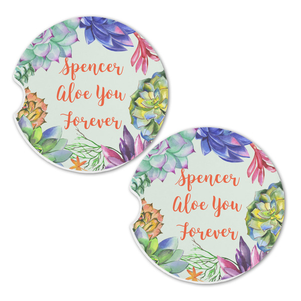 Succulents Sandstone Car Coasters - Set of 2