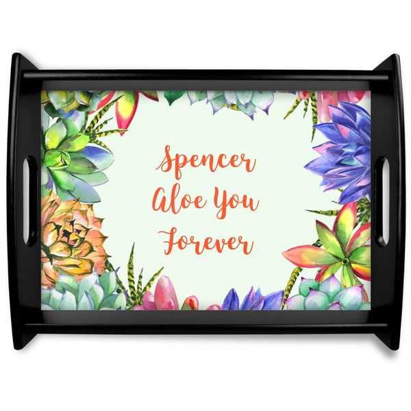 Custom Succulents Black Wooden Tray - Large (Personalized)