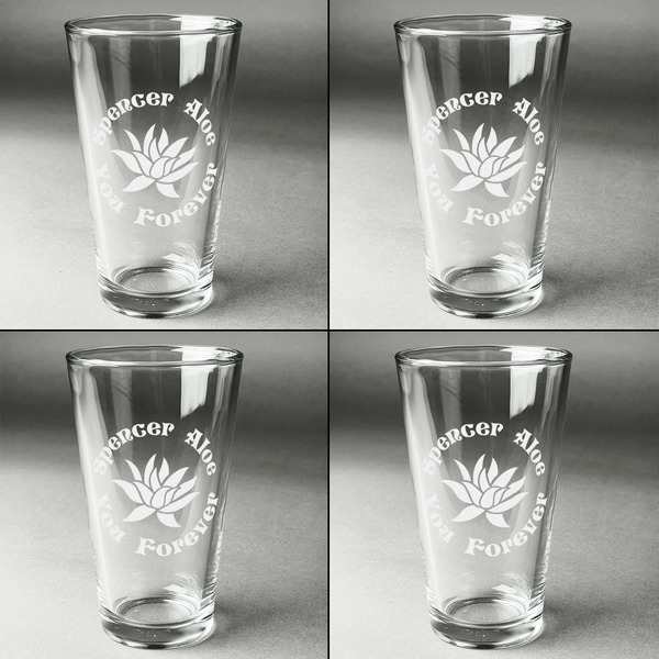 Succulents Set of Four Engraved Beer Glasses - Individual View