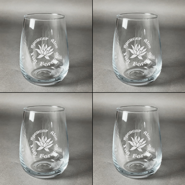 Succulents Set of Four Personalized Stemless Wineglasses (Approval)