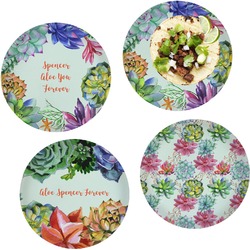 Succulents Set of 4 Glass Lunch / Dinner Plate 10" (Personalized)