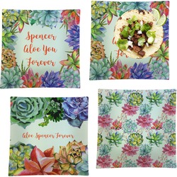 Succulents Set of 4 Glass Square Lunch / Dinner Plate 9.5" (Personalized)